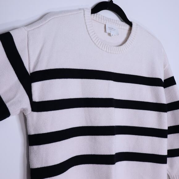 SUNDAYS Oversized Plush Crew Neck Sweater White with Black Stripes Women's XS - Picture 3 of 9